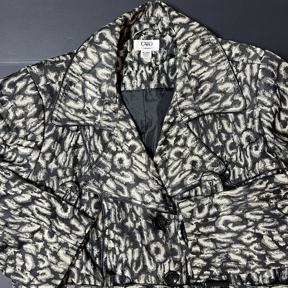 Cato Jacket Womens Plus Size 18/20W Black White Leopard Print Belted Boho Lagen